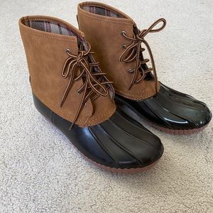 Brown duck boots
